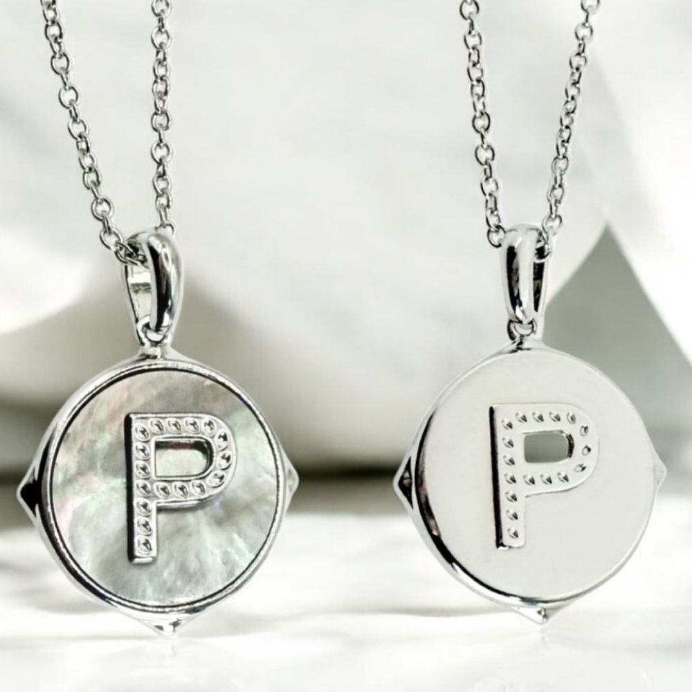 🩶Kendra Scott Silver & Mother of Pearl Reversible Initial Necklaces🩶 - Picture 2 of 14